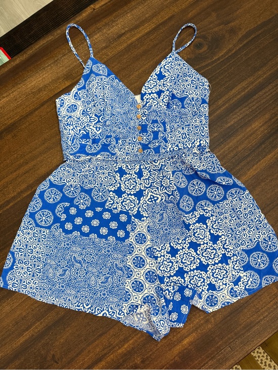 Zara Pants - Zara Blue and White Paisley Patchwork Romper